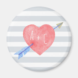 Aimant Valentines Day Aquarelle Cœur Flèche Amour Initial