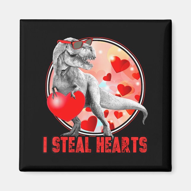 Aimant Valentines Day Dinosaur T Rex I Steal Hearts Funny (Devant)
