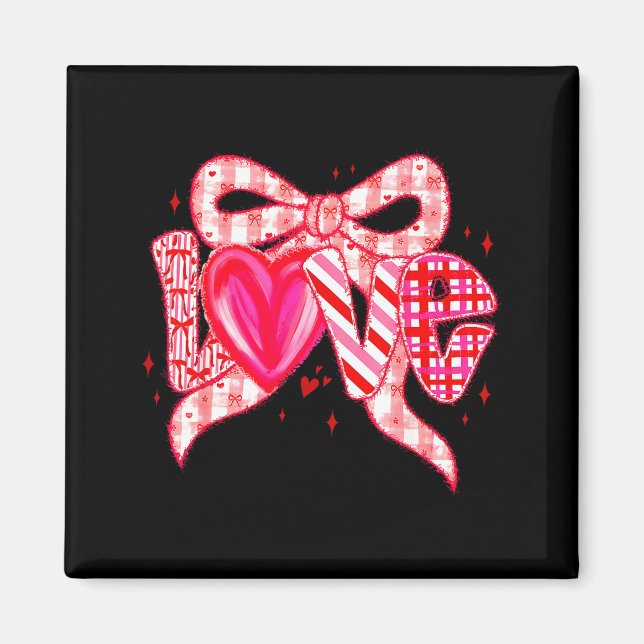 Aimant Valentines Day Love Funny Coquette Bow Checkered N (Devant)