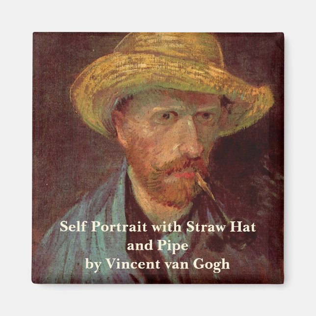 Aimant Van Gogh Autoportrait avec Casquette paille et tuy (Devant)