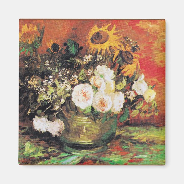 Aimant Van Gogh - Bowl avec tournesol, Rose... (Devant)
