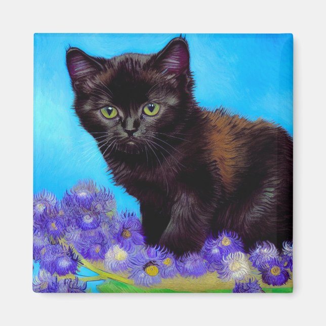 Aimant Van Gogh Chat et fleurs (Devant)