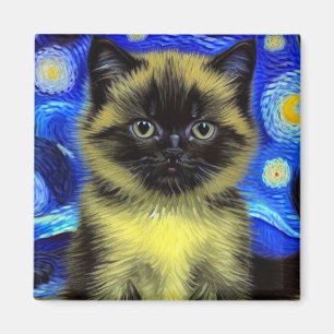 Aimant Van Gogh Starry Nuit Siamese Cat