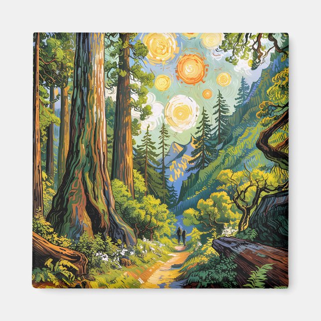 Aimant Van Gogh Style Redwood National Park Hiking Trail  (Devant)