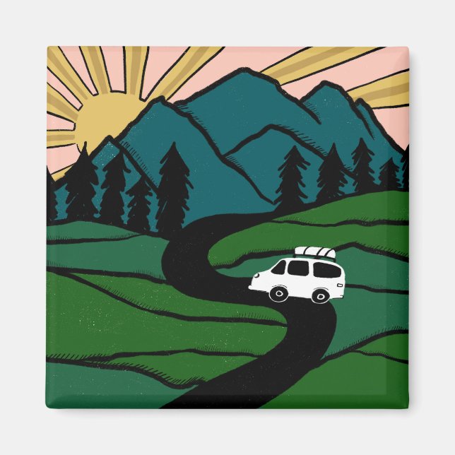 Aimant Vanlife Trees Forest Mountain Explorez l'aventure (Devant)