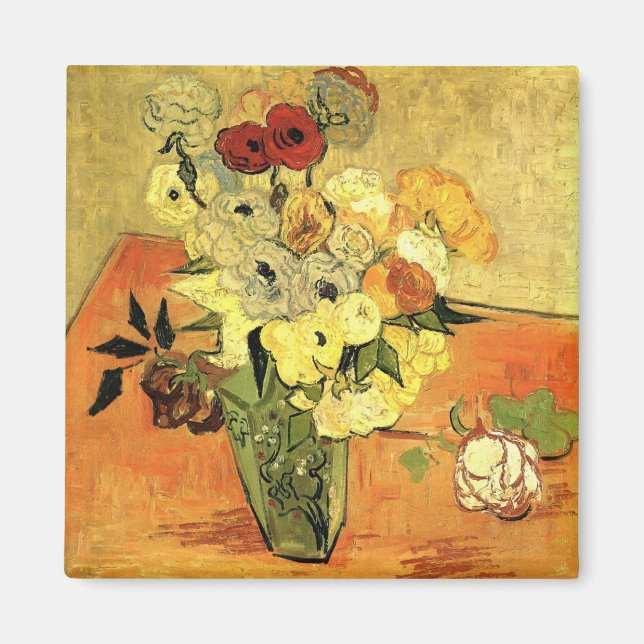 Aimant Vase japonaise, Rose, Anémones par Vincent van Gog (Devant)