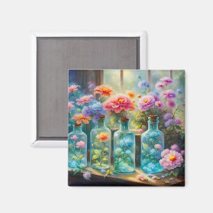 Aimant Vases fleuris remplis de fleurs étonnantes et vibr