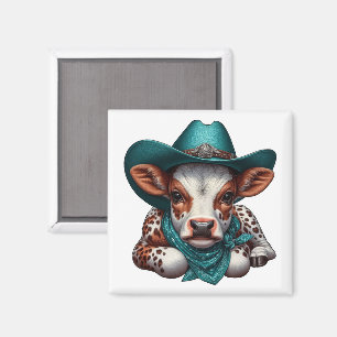 Aimant Veau adorable en Cowboy Casquette et Bandana