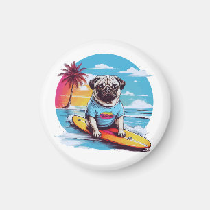 Aimant Vector dog surf dans les vagues