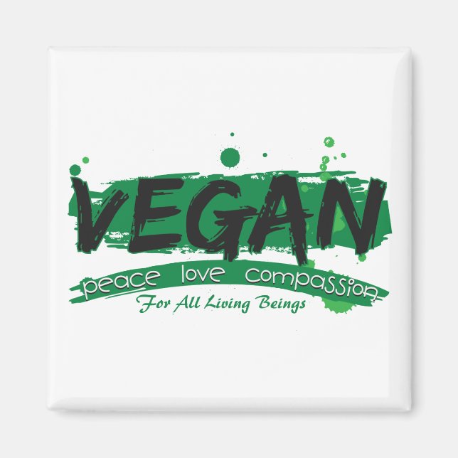 Aimant Vegan Peace Love Compassion (Devant)