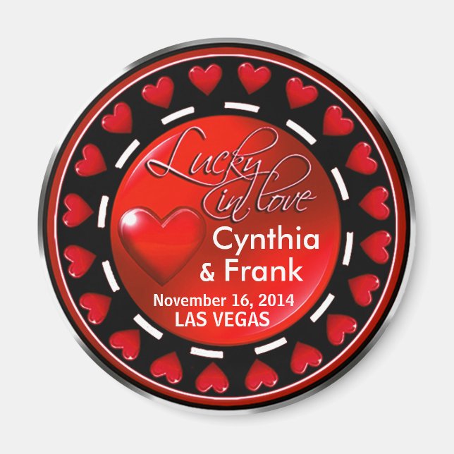 Aimant Vegas Lucky in Love Hearts Casino Chip rouge (Devant)