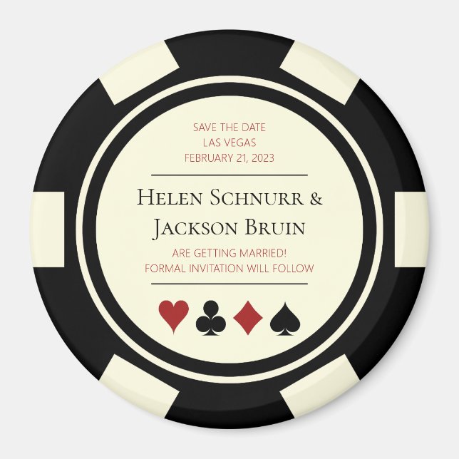 Aimant Vegas Wedding Enregistrer La Date Poker Chip Black (Devant)