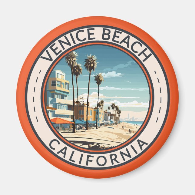 Aimant Venice Beach California Bowwalk Travel Art Retro (Devant)