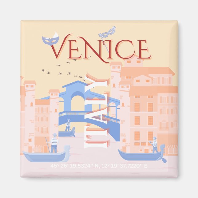 Aimant Venice Travel Art, Italie, Travel Art, Retro (Devant)
