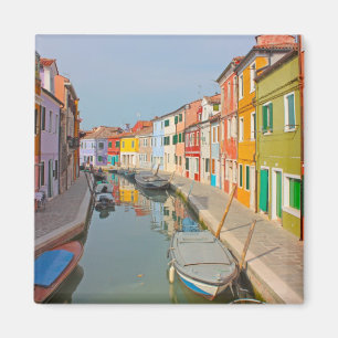 Aimant Venise, canal de l'île de Burano, petites maisons 