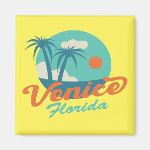 Aimant Venise Floride style rétro Palmiers et plage