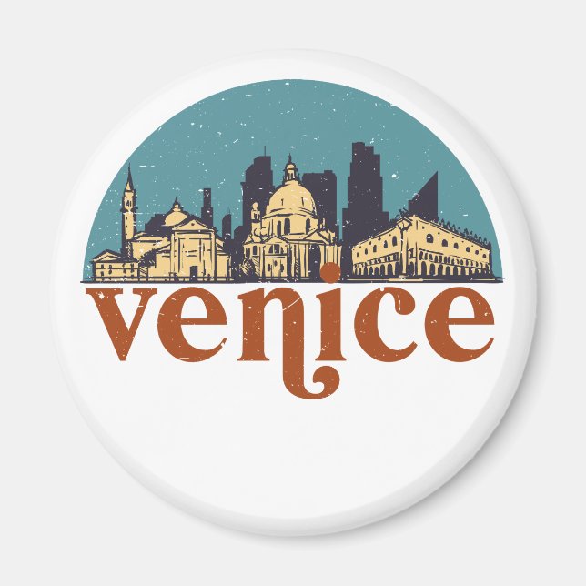 Aimant Venise Italie Rétro City Skyline Ville Art (Devant)