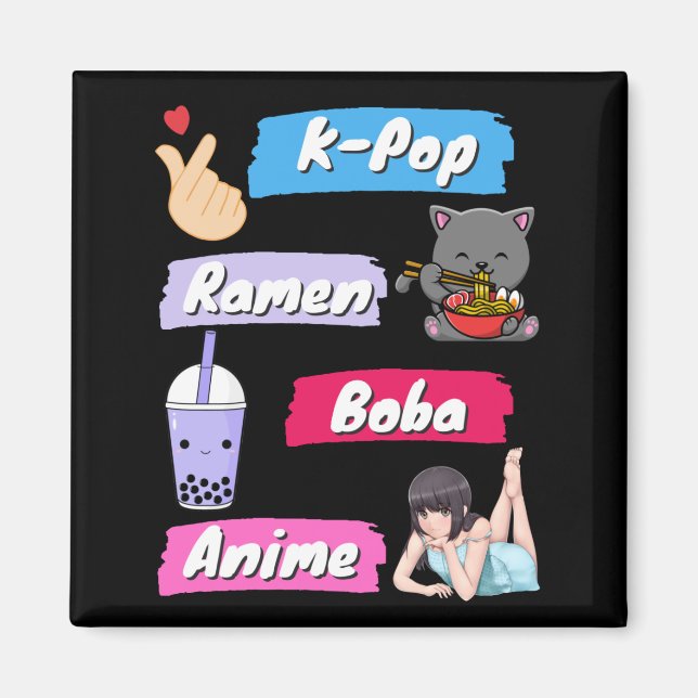 Aimant Ventilateur de culture K-Pop, Ramen, Boba et Anime (Devant)