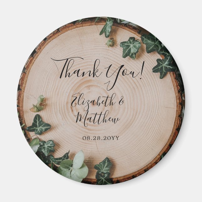 Aimant Verdure rustique & Mariage en coupe bois Merci (Devant)