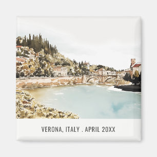 Aimant Verona Adige River Italie Aquarelle Voyage italien