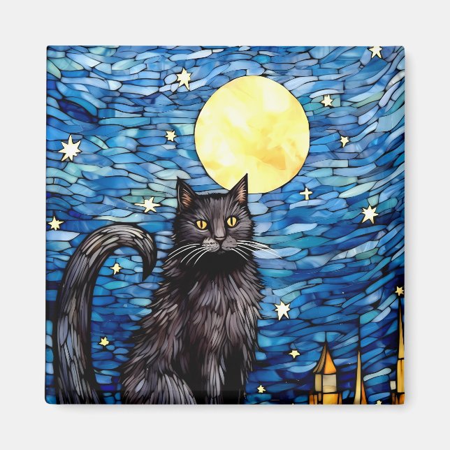 Aimant Verre tendu Chat noir Starry nuit (Devant)