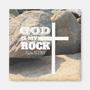 Aimant Verset biblique Dieu est mon Rocher Croix blanche