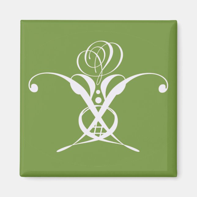 Aimant Vert Art Déco Blanc Rose (Devant)