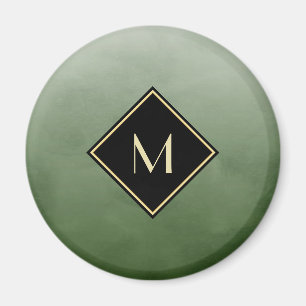 Aimant Vert Brossé Élégant Avec Monogramme Or Simple