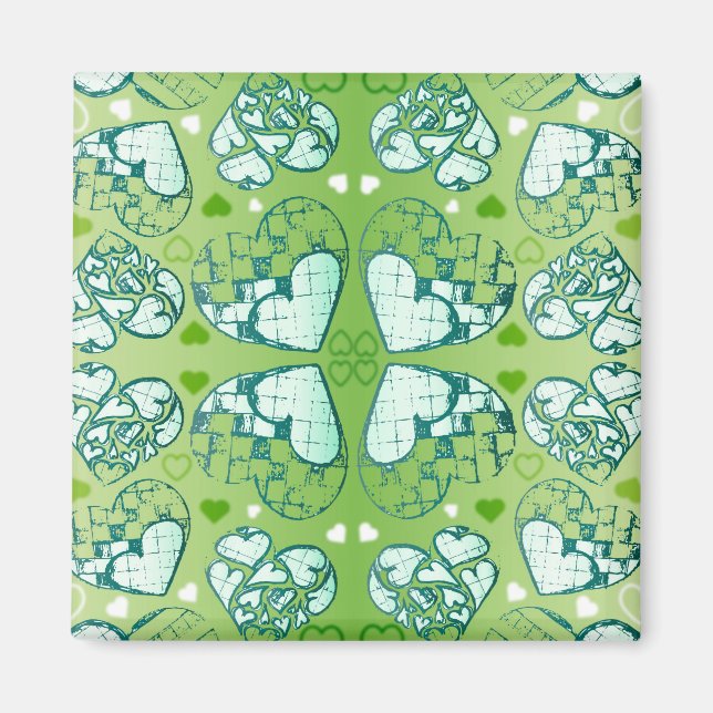 Aimant Vert et blanc Whimsical Romantique Coeurs motif (Devant)