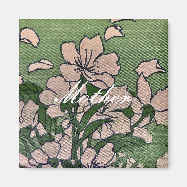 Aimant Vert fleur rose (Devant)