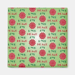 Aimant Vert moderne et rouge Amour, Paix, Joie citation