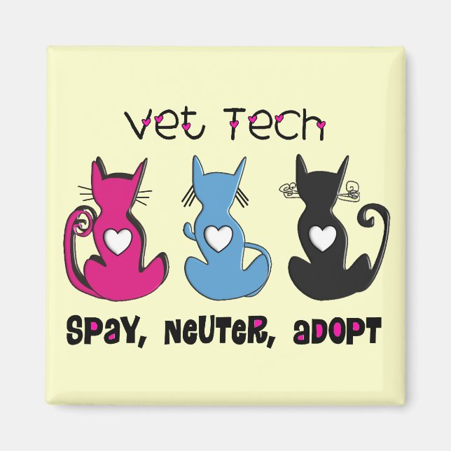 Aimant Vet Tech SPAY NEUTER ADOPT Black Cats Design (Devant)