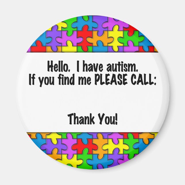 Aimant Veuillez appeler la balise Autism ID (Devant)