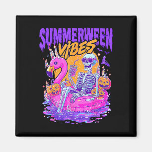 Aimant Vibes de Summerween Flamant rose squelette effraya