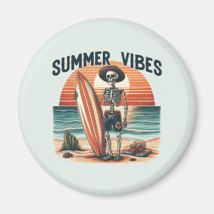 Aimant Vibes d'été Skeleton Surfer Sunset Beach Design