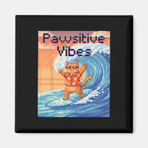 Aimant Vibes Positives Chat Surfant - Vague d'Art Pixel