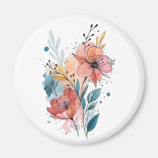 Aimant Vibrant Floral Watercolor Design (Devant)