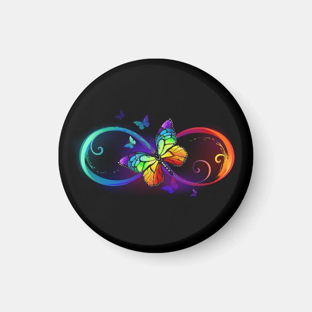 Aimant Vibrant infinity with rainbow butterfly on black (Devant)