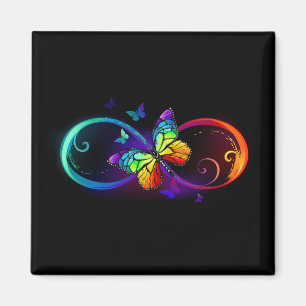 Aimant Vibrant infinity with rainbow butterfly on black