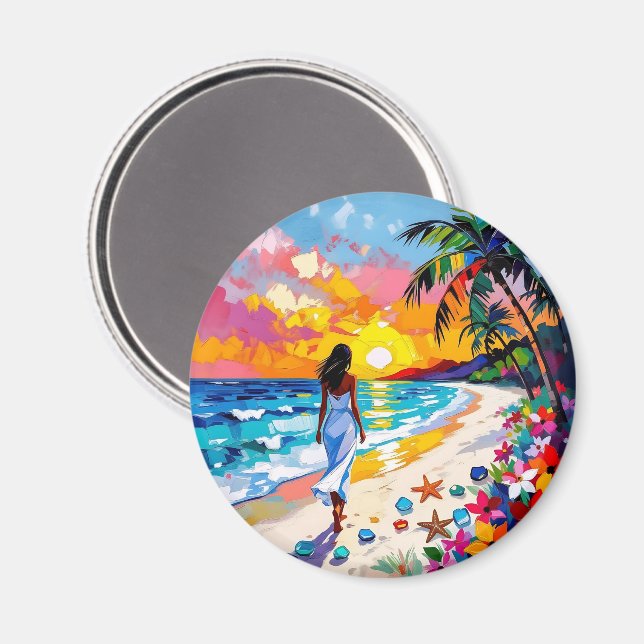 Aimant Vibrant Sunset Abstract Beach Scene   (Recto/Verso)