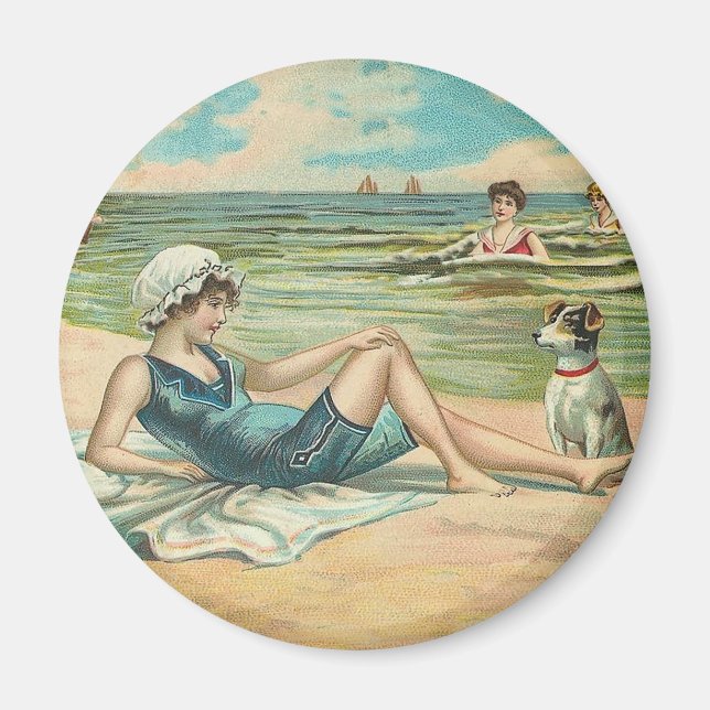 Aimant Victorian Beach Swim Girl Ocean Summer Vacances (Devant)