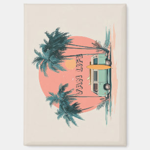 Aimant Vie en Van – Art Rétro de Camionnette de Plage