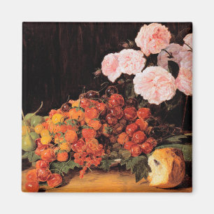 Aimant Vie morte avec Roses, fraises et pain