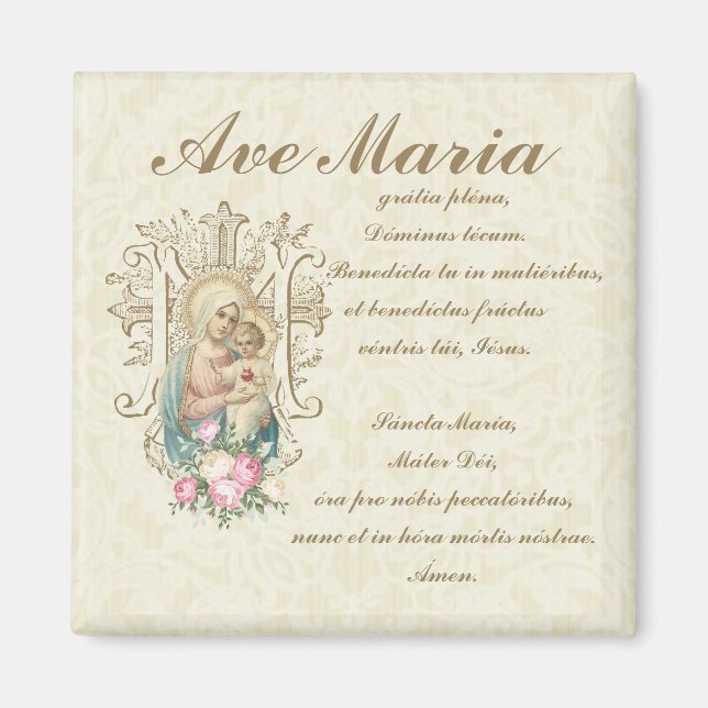 Aimant Vierge catholique Marie Ave Maria Bébé Jésus Flora (Devant)