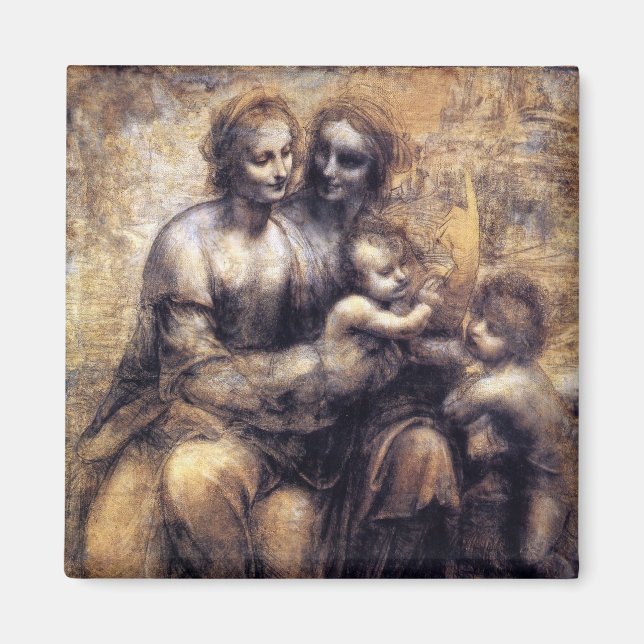 Aimant Vierge et enfant avec croquis de Sainte-Anne (Devant)