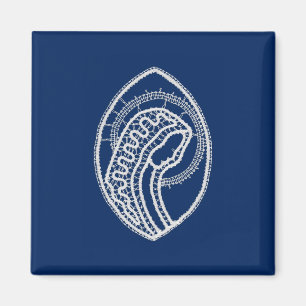Aimant Vierge Marie, dentelle blanche, bleu marine