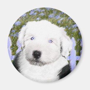 Aimant Vieux anglais Sheepdog Puppy Peinture - Chien Art