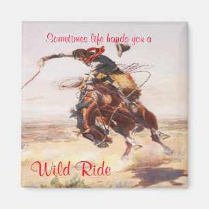 Aimant Vieux cowboy Occidental sur Bucking Horse