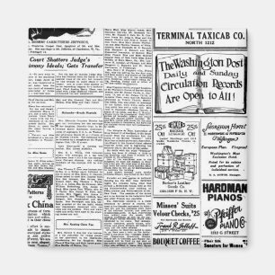 Aimant Vieux journal noir et blanc, rétro annonce vintag