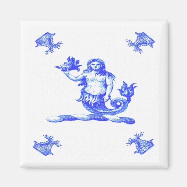 Aimant Vieux Mermaid néerlandais bleu (Devant)